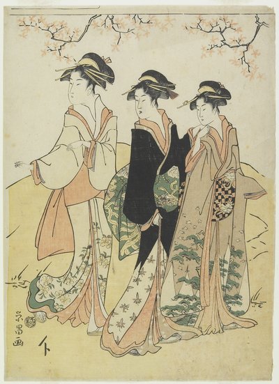 (Drie Courtisanes onder Kersenboom), c. 1790s door Hosoda Eisho